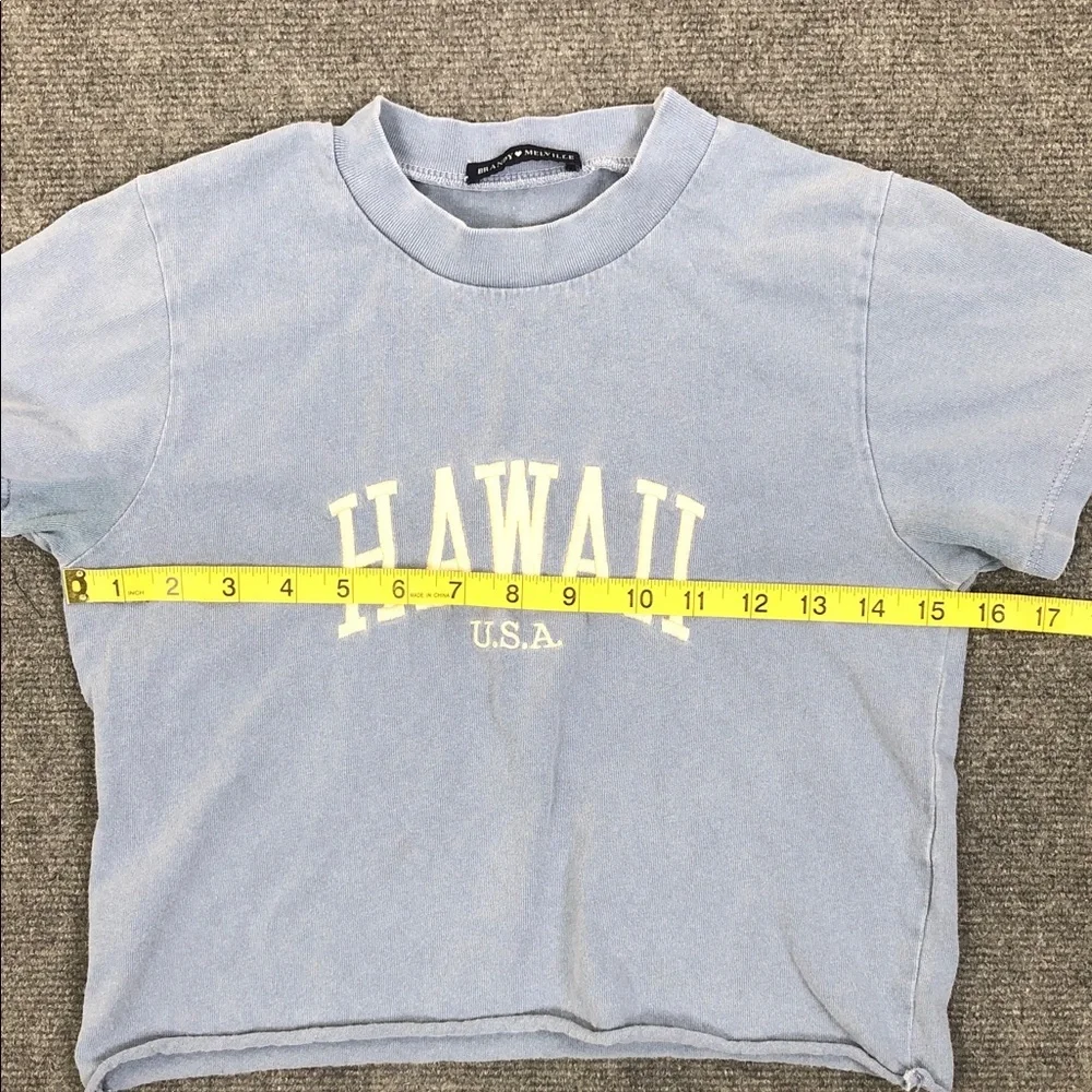 Brandy Melville Dusty Blue 'Hawaii U.S.A.' Cropped Tee (T2) - Picture 5 of 7